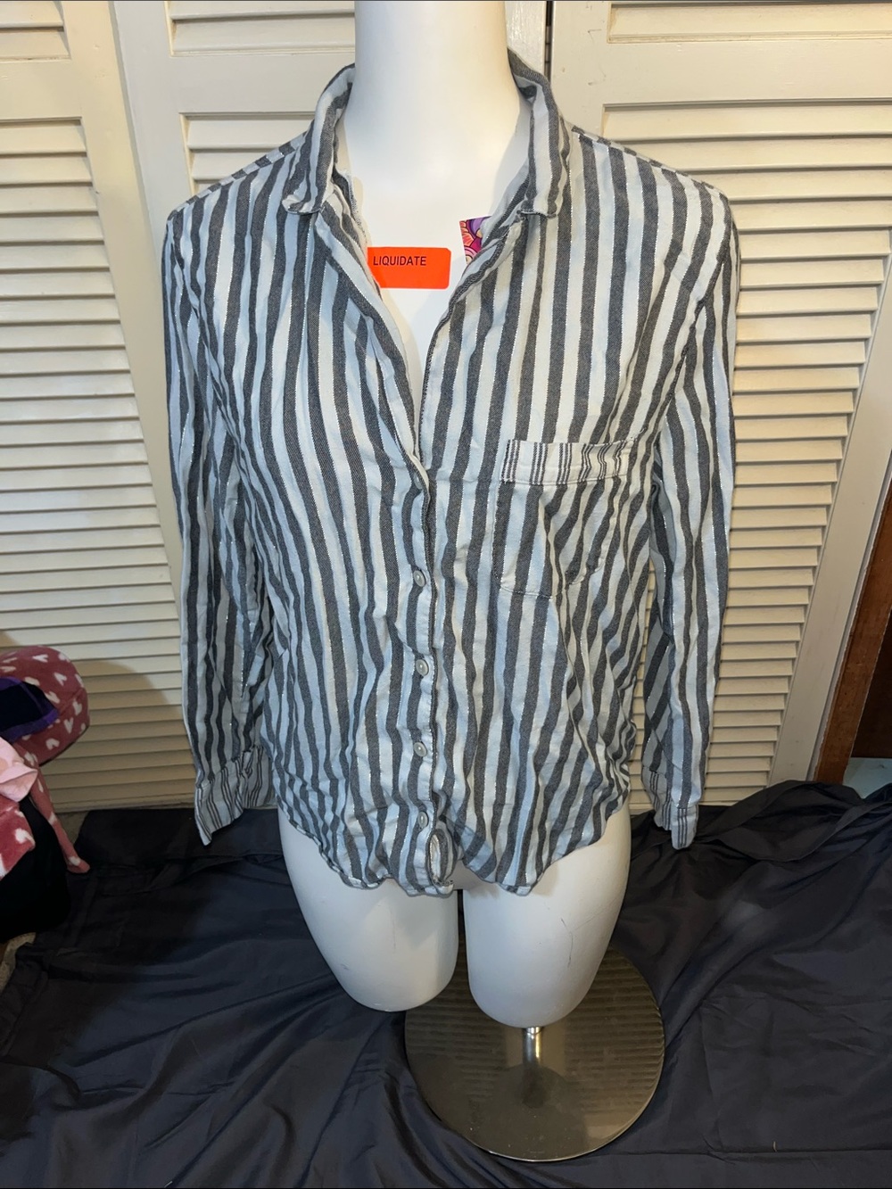 Victoria's Secret Gray and White Striped Button-Down Shirt
